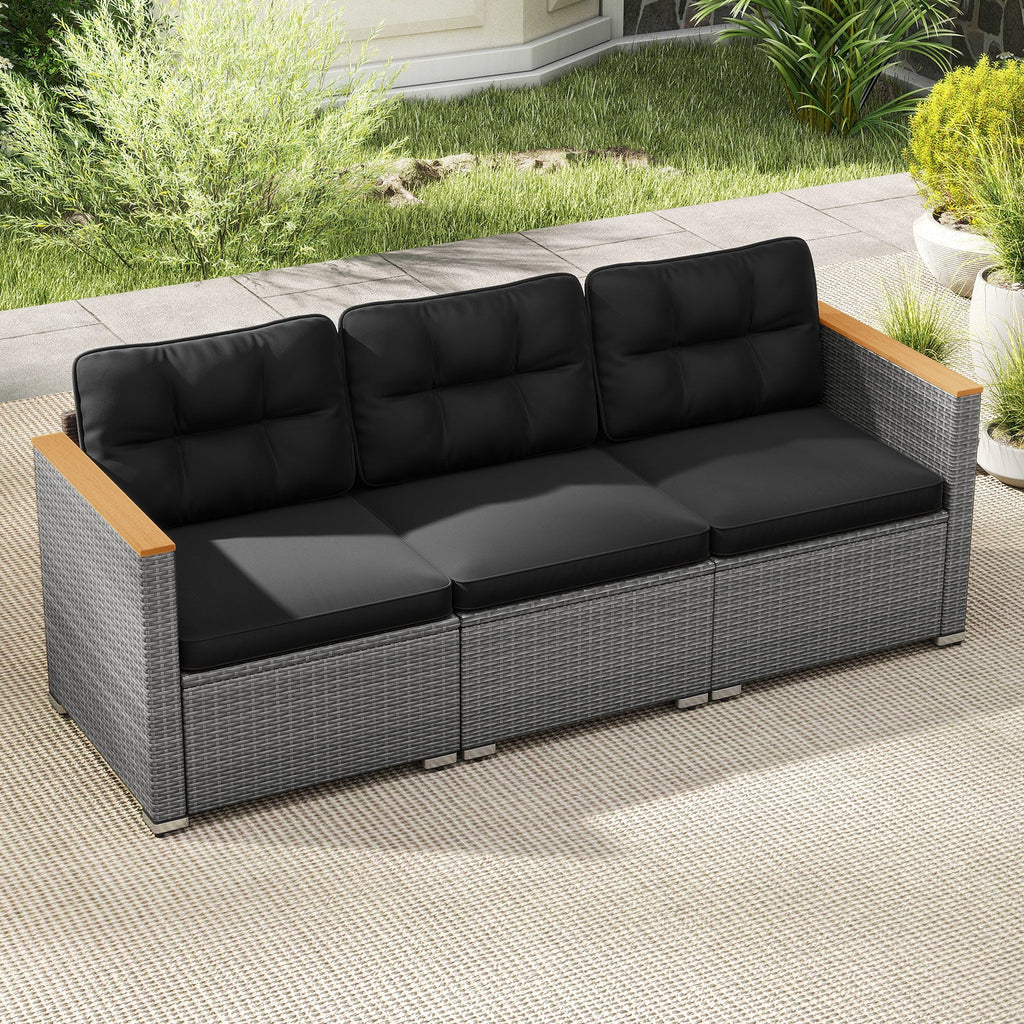 3-Seat Patio Couch Sofa PE Rattan Loveseat Furniture Set with Deep Seating and Cushion – Mix Grey