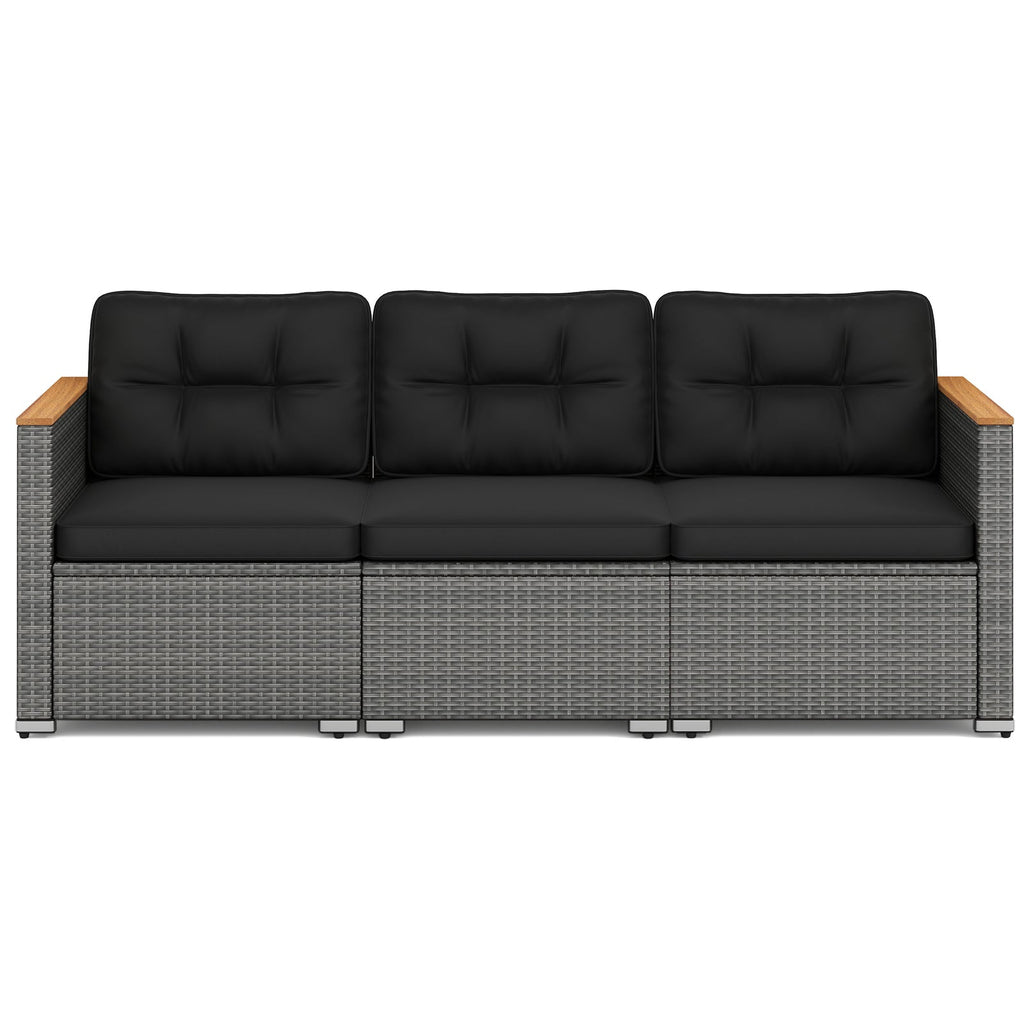 3-Seat Patio Couch Sofa PE Rattan Loveseat Furniture Set with Deep Seating and Cushion – Mix Grey