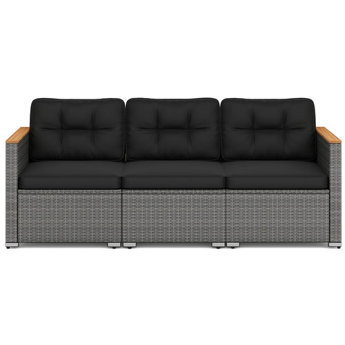3-Seat Patio Couch Sofa PE Rattan Loveseat Furniture Set with Deep Seating and Cushion – Mix Grey