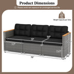 3-Seat Patio Couch Sofa PE Rattan Loveseat Furniture Set with Deep Seating and Cushion – Mix Grey