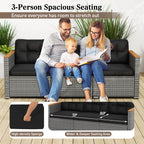 3-Seat Patio Couch Sofa PE Rattan Loveseat Furniture Set with Deep Seating and Cushion – Mix Grey