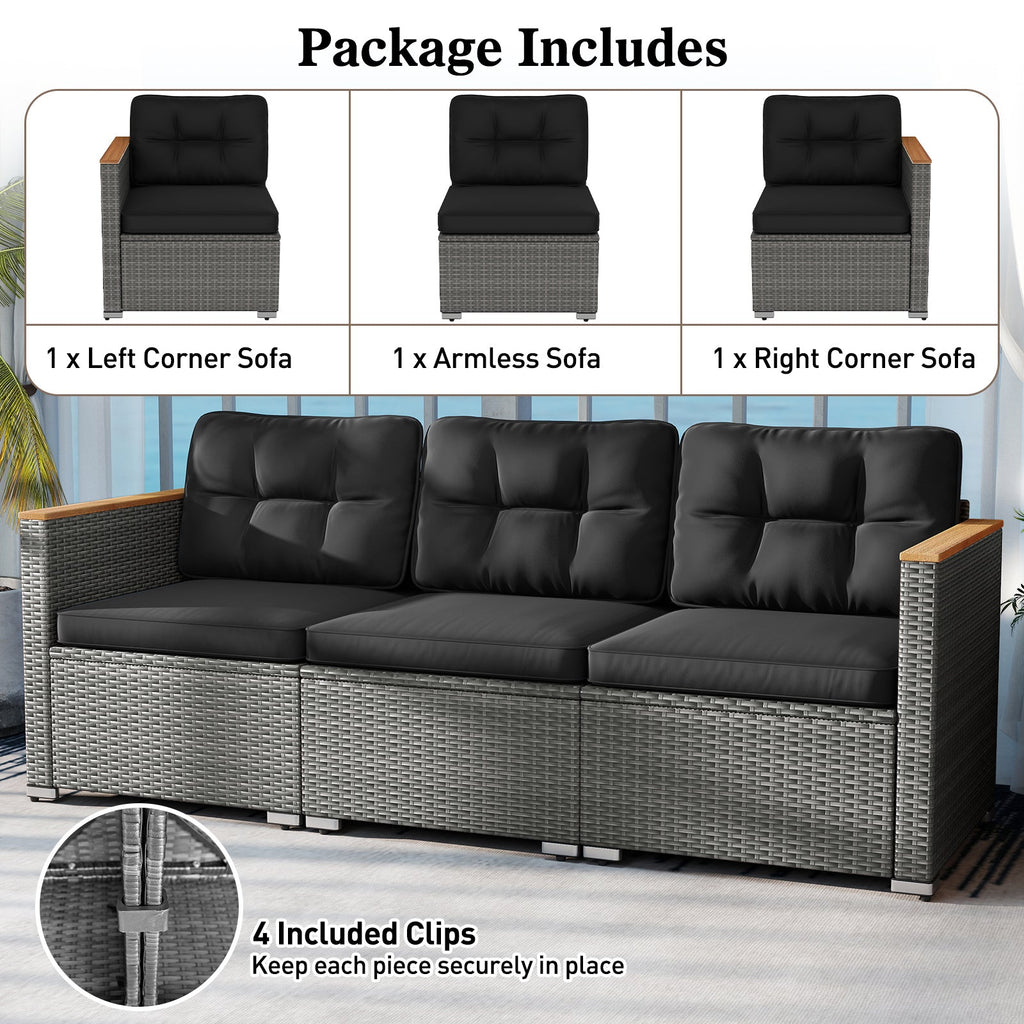 3-Seat Patio Couch Sofa PE Rattan Loveseat Furniture Set with Deep Seating and Cushion – Mix Grey