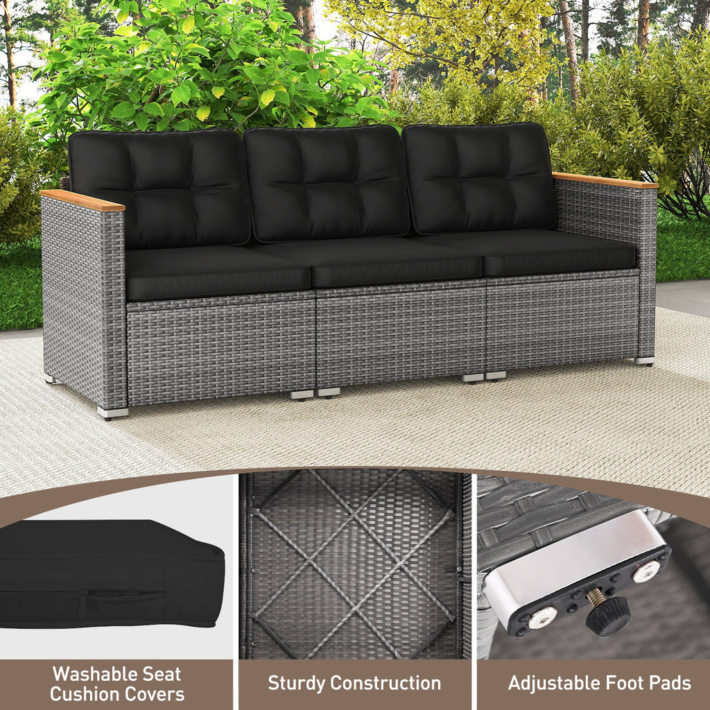 3-Seat Patio Couch Sofa PE Rattan Loveseat Furniture Set with Deep Seating and Cushion – Mix Grey