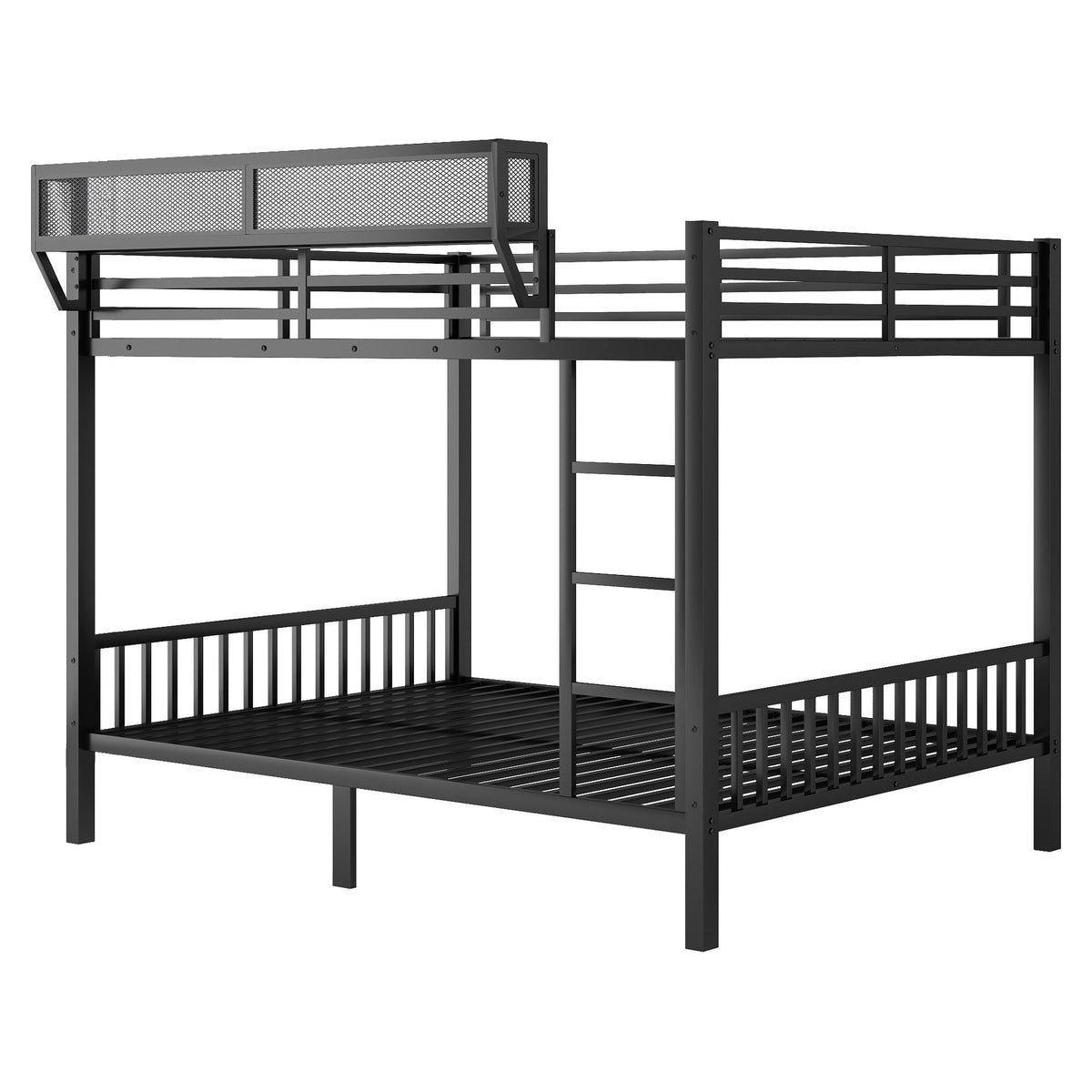 Queen Over Queen Bunk Bed with Ladder & Storage Shelf – Black