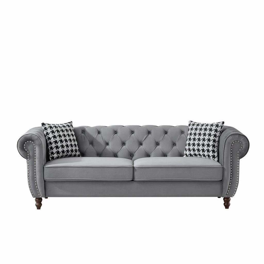 Chesterfield Fabric Sofa with Rolled Arms & Nailhead Trim