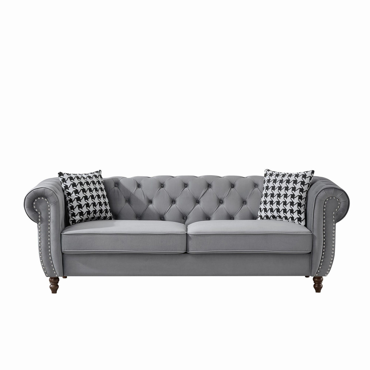 Chesterfield Fabric Sofa with Rolled Arms & Nailhead Trim