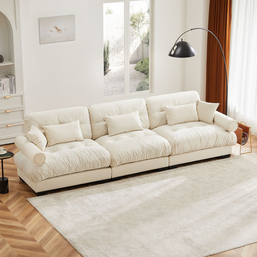 Modern Oversize Sofa with Cloud Like Comfort, Featuring Waist & Throw Pillows
