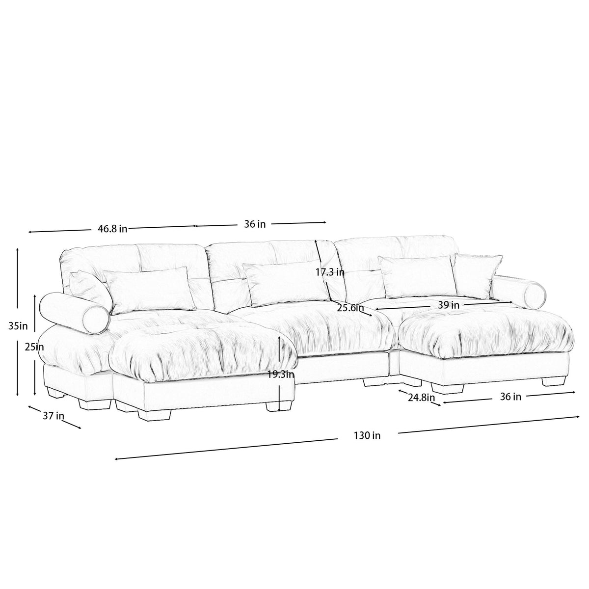 Super Comfort Oversized Modular Sectional Sofa with Movable Ottoman