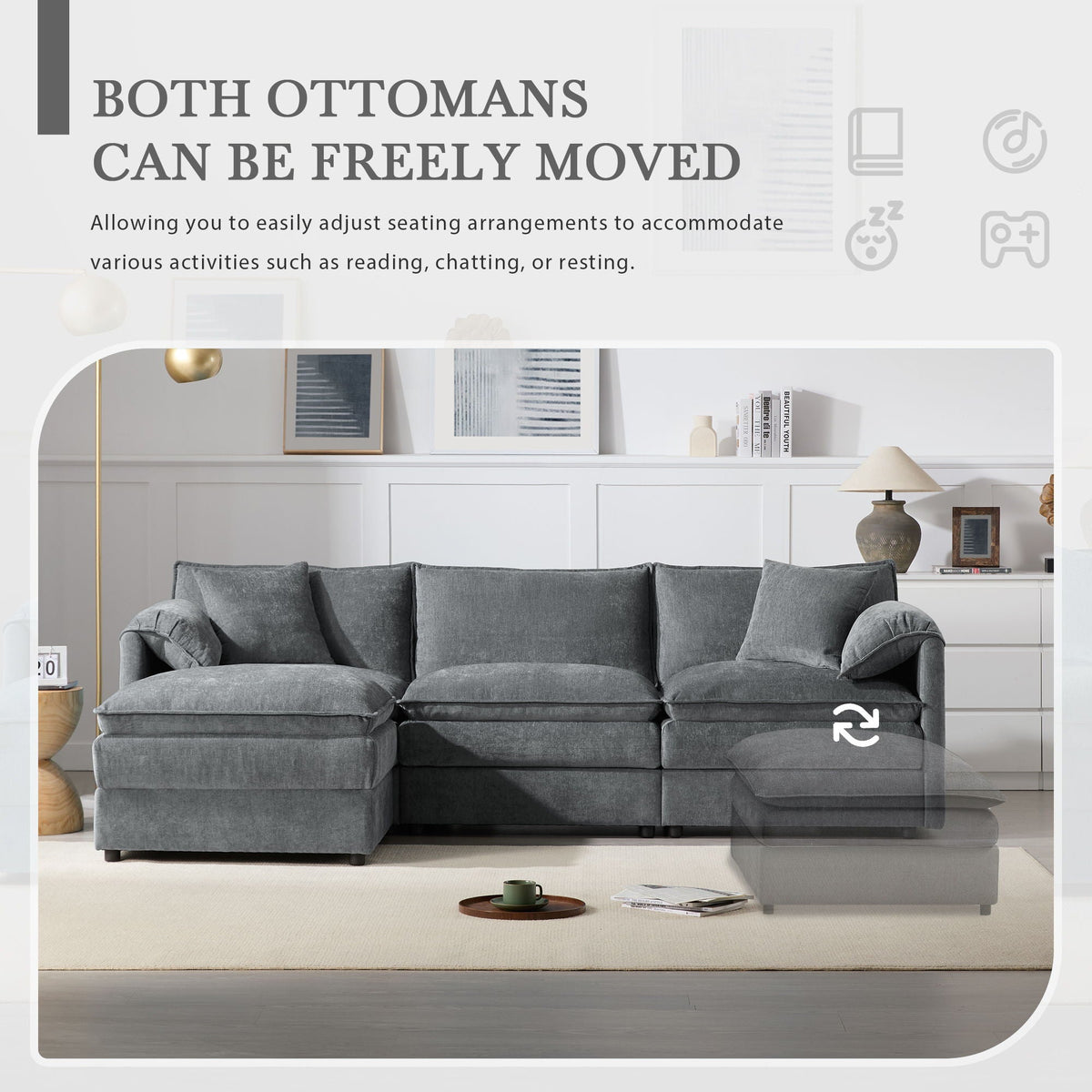 Modular Sectional with Deep & Wide Seat, Cloud Couch Set with Double Cushions Sofa with