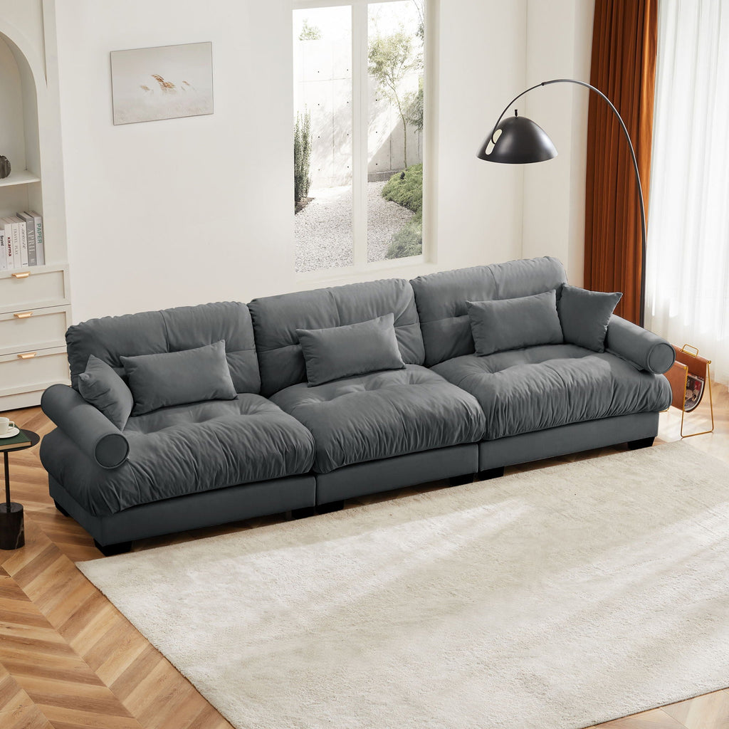 Modern Oversize Sofa with Cloud Like Comfort, Featuring Waist & Throw Pillows
