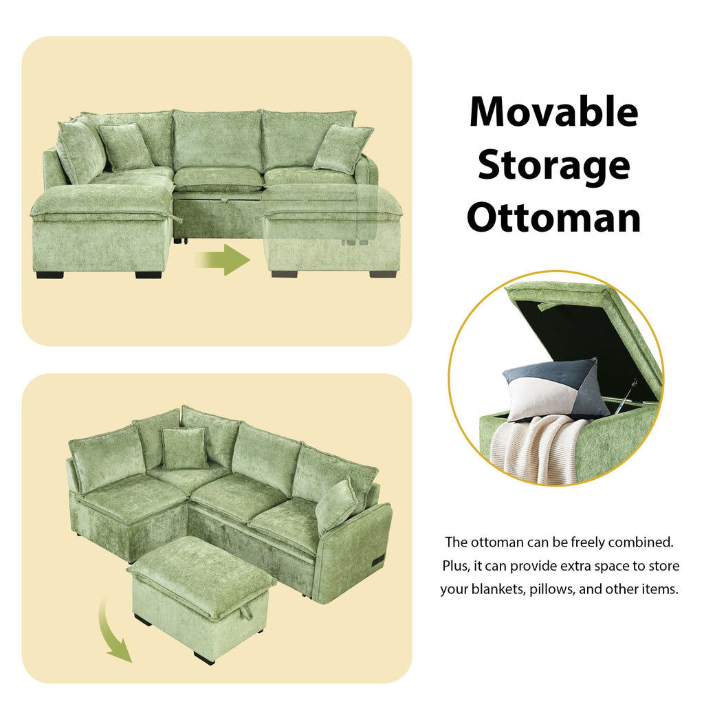 Convertible Sofa Bed Sectional Sofa Sleeper L-Shaped Sofa with A Storage Ottoman