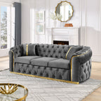Button Tufted Couch with 2 Pillows, 3-Seater Luxury Chesterfield Sofa