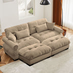 Modern Sectional Sofa with Ottoman, Round Bolster Armrests, Waist & Throw Pillows