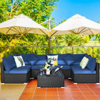 7-Piece Sectional Wicker Furniture Sofa Set with Tempered Glass Top – Red