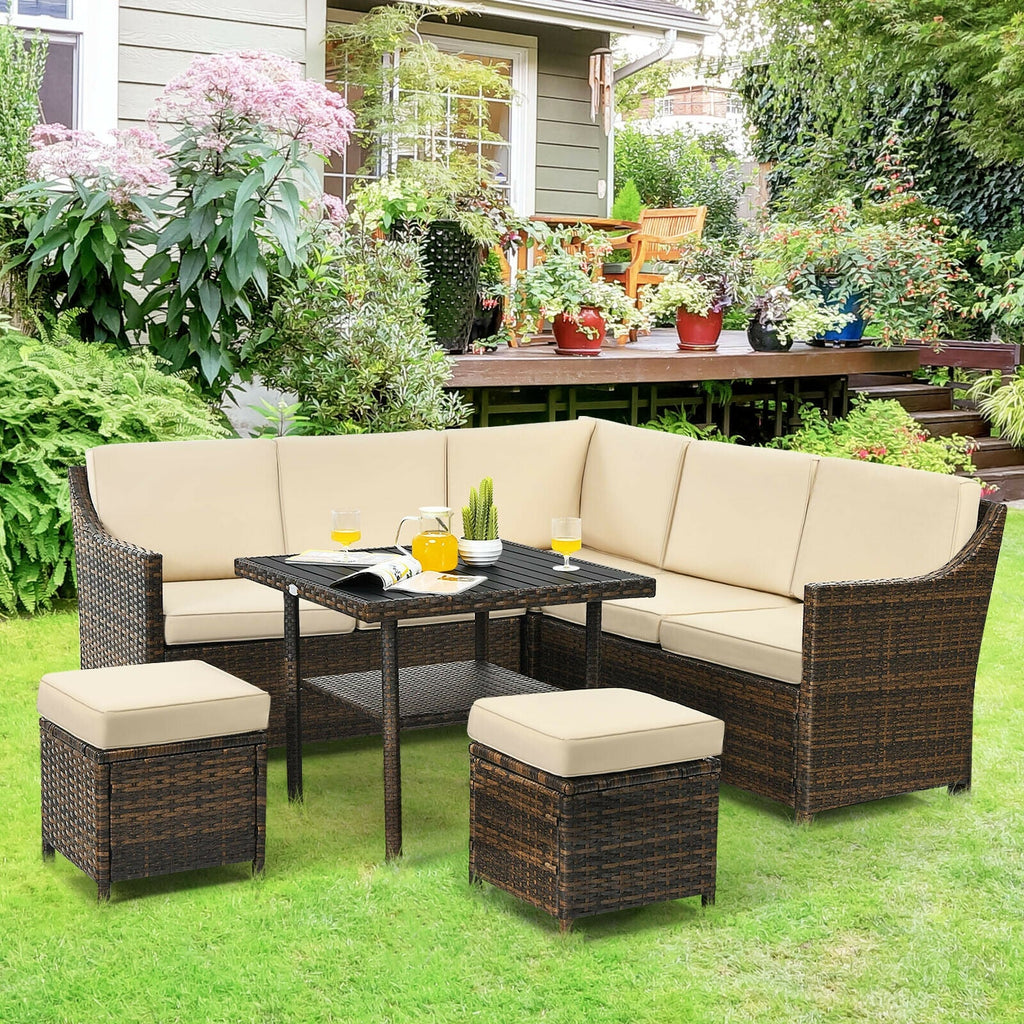 6-Piece Patio Rattan Dining Sofa Furniture Set