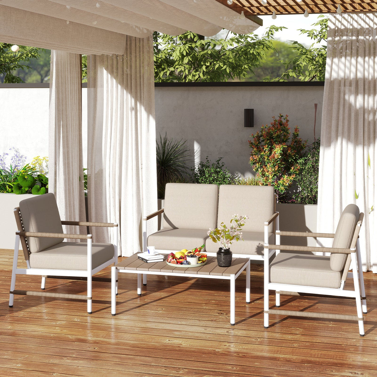 4-Piece Patio Furniture Set with Thick Cushions and a Coffee Table – Gray