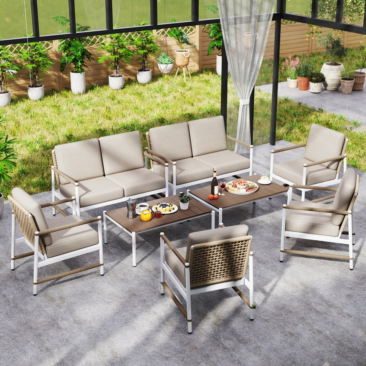 4-Piece Patio Furniture Set with Thick Cushions and a Coffee Table – Gray