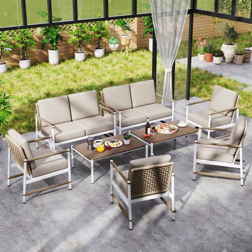 4-Piece Patio Furniture Set with Thick Cushions and a Coffee Table – Gray
