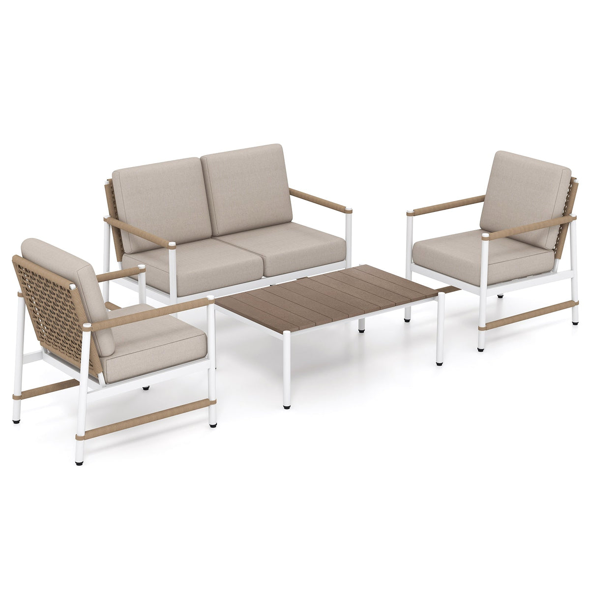 4-Piece Patio Furniture Set with Thick Cushions and a Coffee Table – Gray