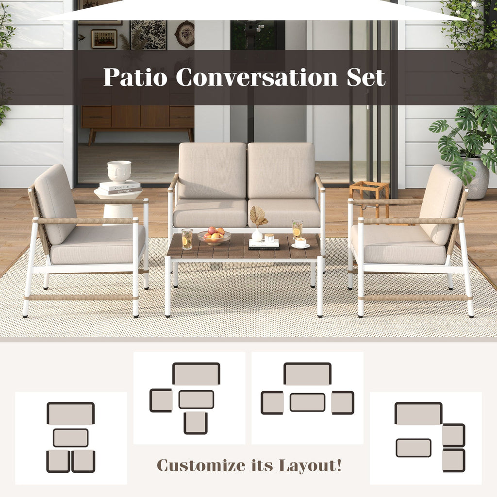 4-Piece Patio Furniture Set with Thick Cushions and a Coffee Table – Gray