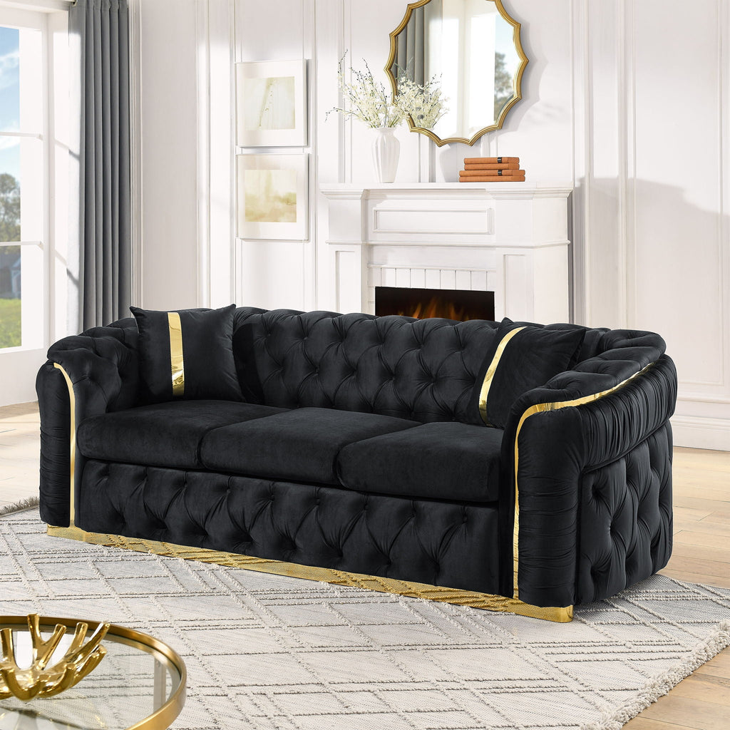 Button Tufted Couch with 2 Pillows, 3-Seater Luxury Chesterfield Sofa