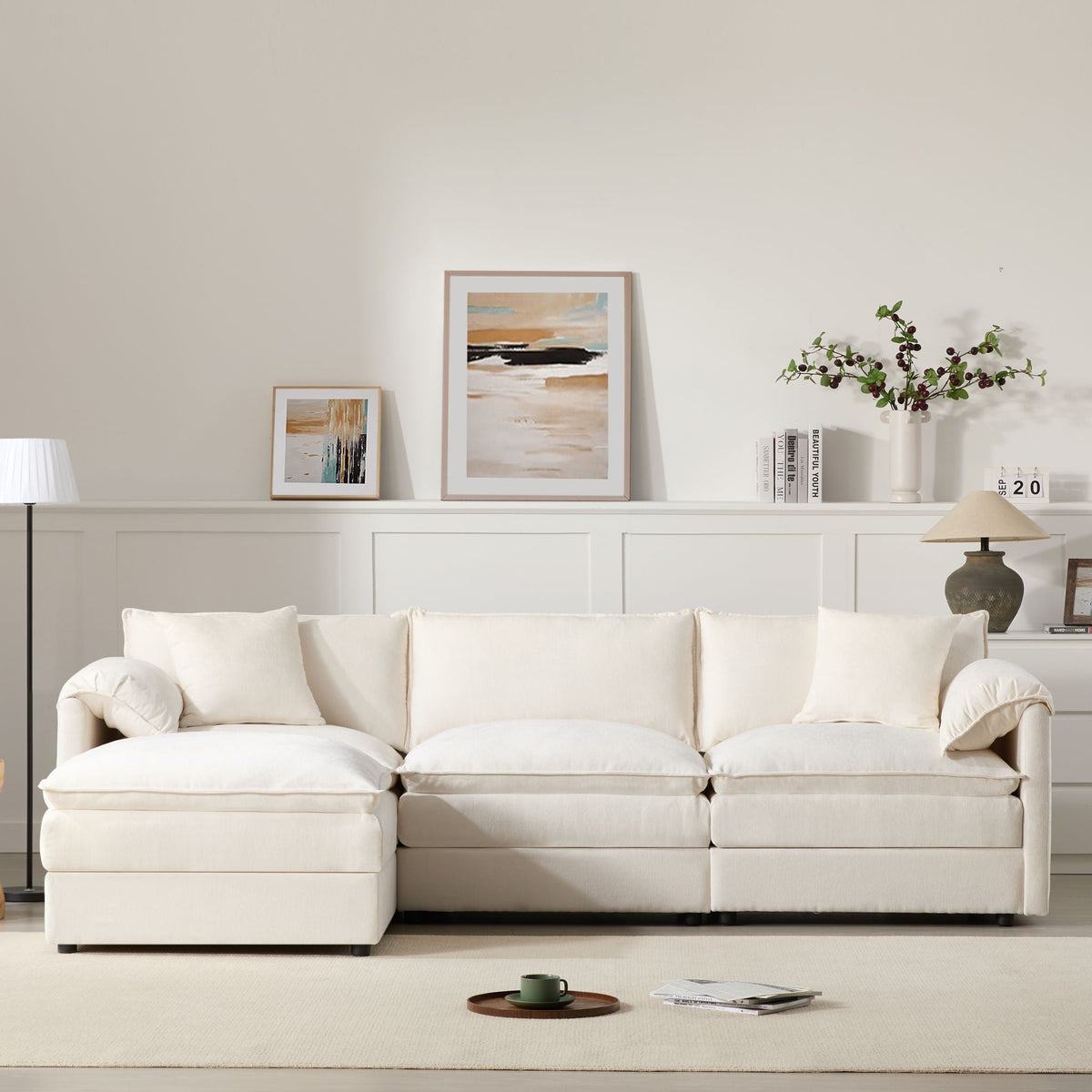 Modular Sectional with Deep & Wide Seat, Cloud Couch Set with Double Cushions Sofa with