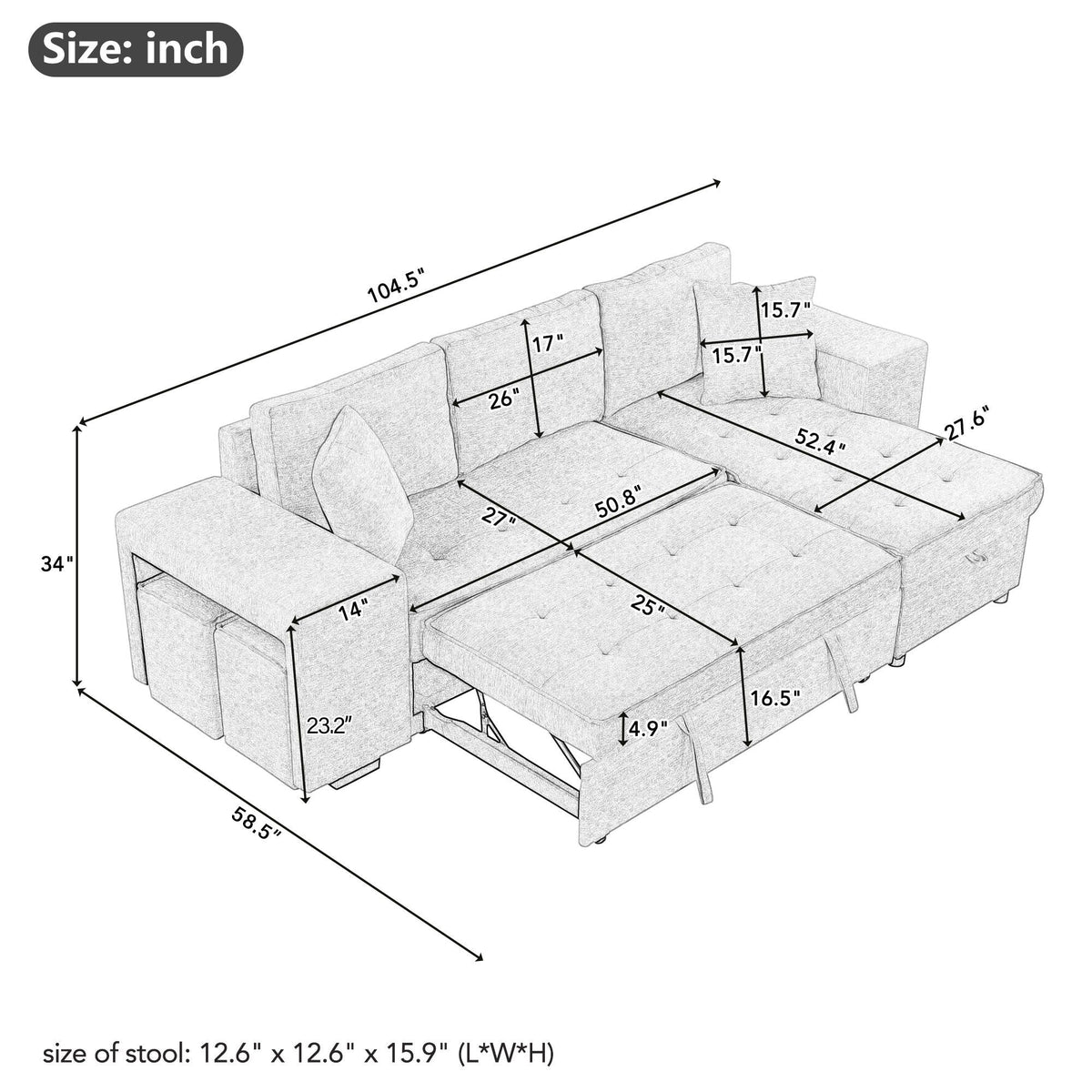 Modern L-Shape 3 Seat Reversible Sectional Couch