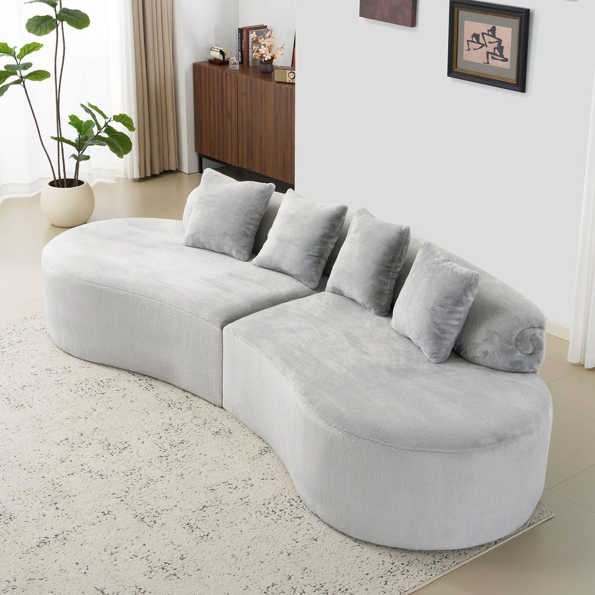 Modern Curved Sofa with Pillows