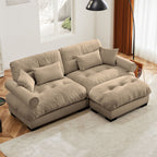 Modern Sectional Sofa with Ottoman, Round Bolster Armrests, Waist & Throw Pillows