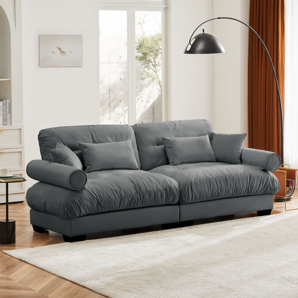 Modern Oversize Sofa with Cloud Like Comfort, Featuring Waist & Throw Pillows