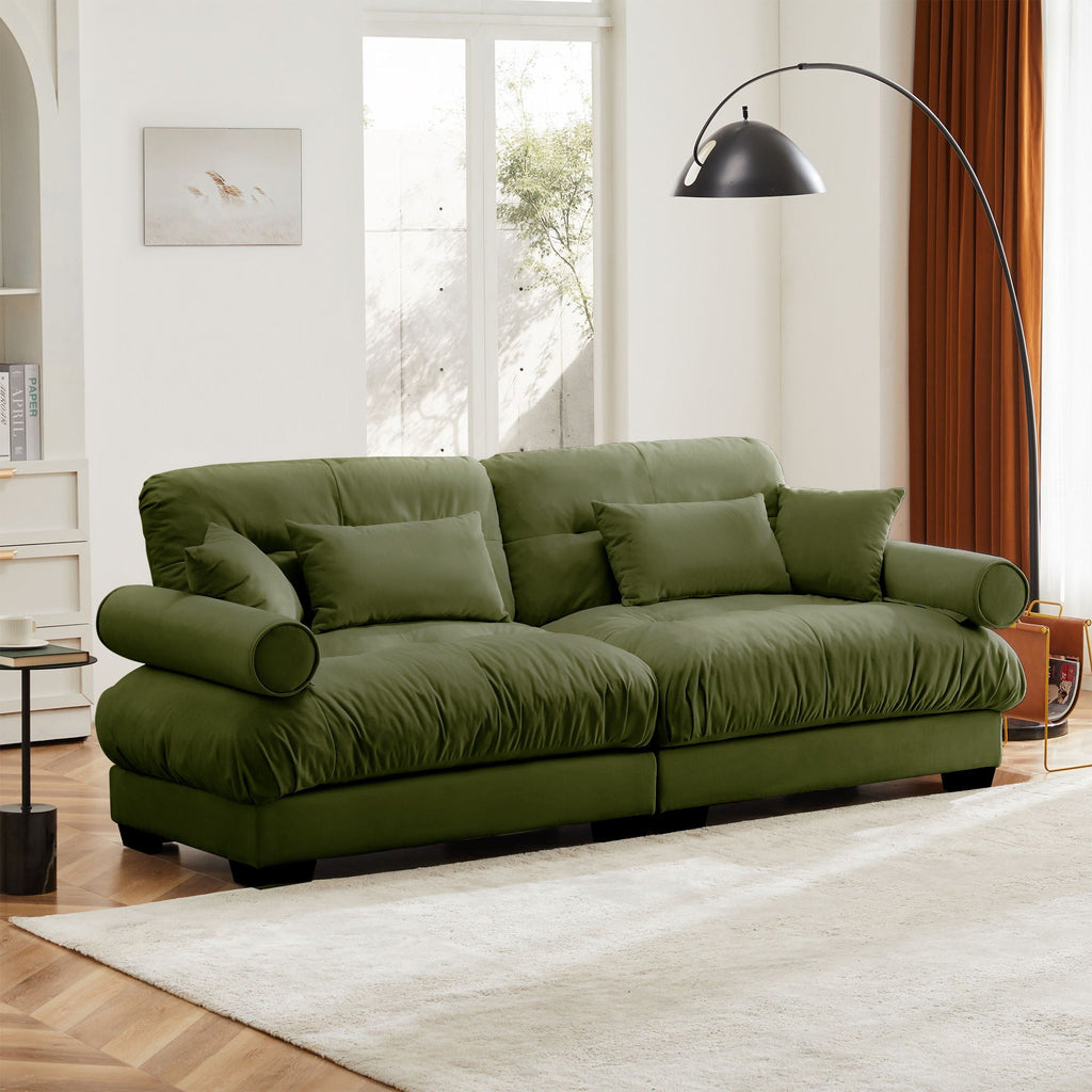 Modern Sofa with Bolstered Armrests & Pillows