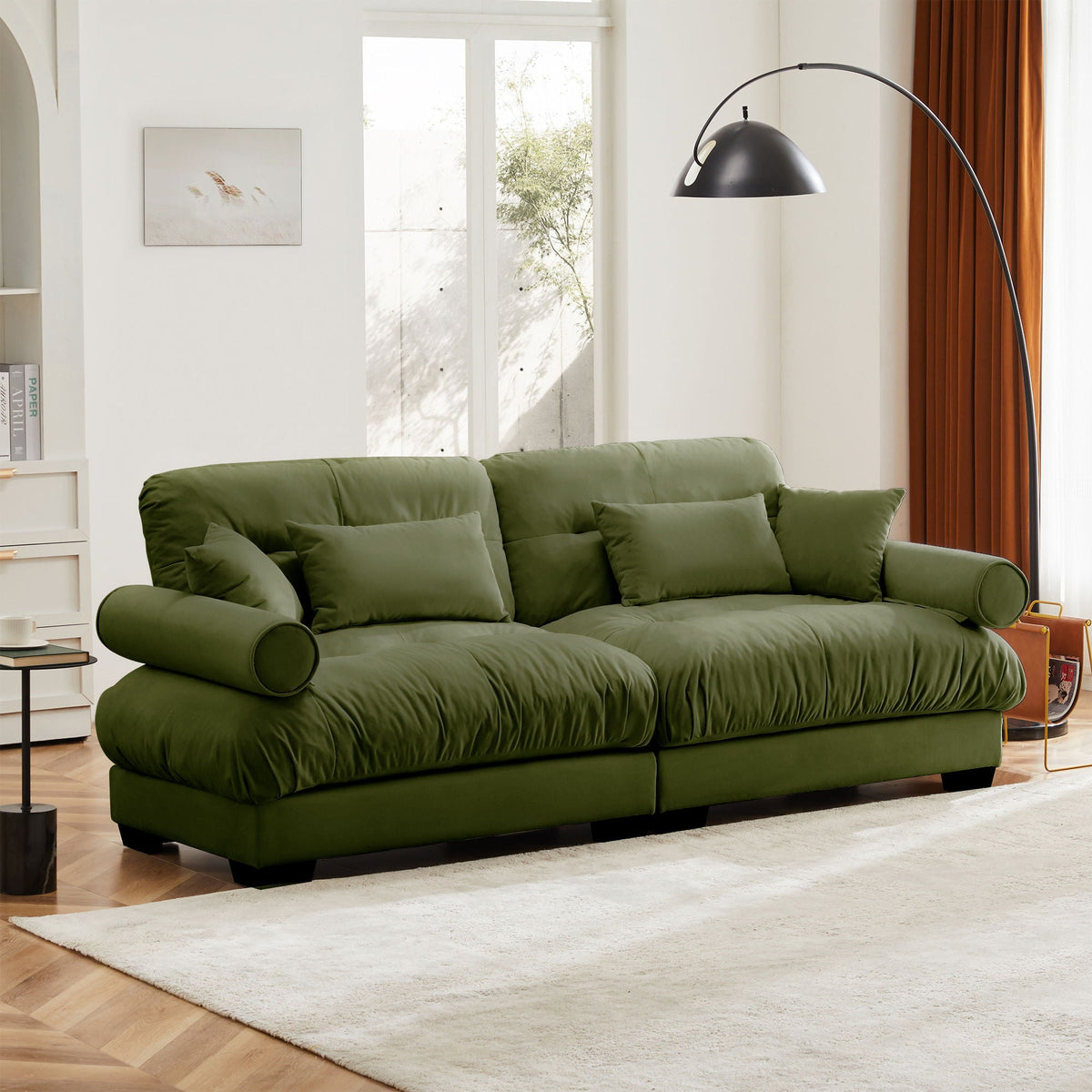 Modern Sofa with Bolstered Armrests & Pillows