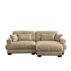 Modern Sectional Sofa with Ottoman, Round Bolster Armrests, Waist & Throw Pillows