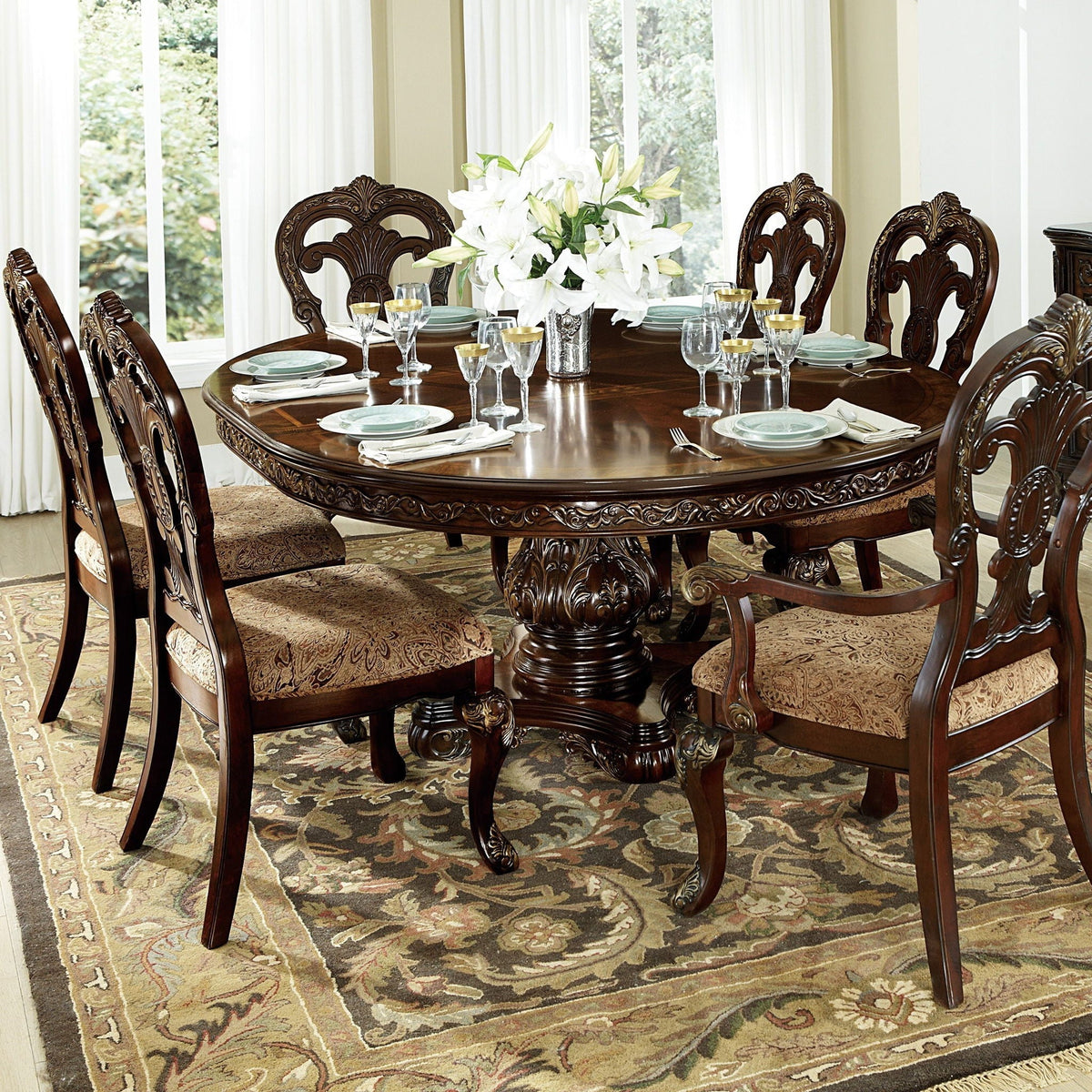 Elegant Style Beautiful Side Chairs 2 Piece Set Cherry with Tipping Fabric Upholstered Traditional Dining Furniture – Cherry