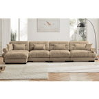 Modern Sectional Sofa with Ottoman, Round Bolster Armrests, Waist & Throw Pillows
