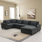U Shaped Sectional Sofa 6 Seat Couch Set with Oversized Ottoman