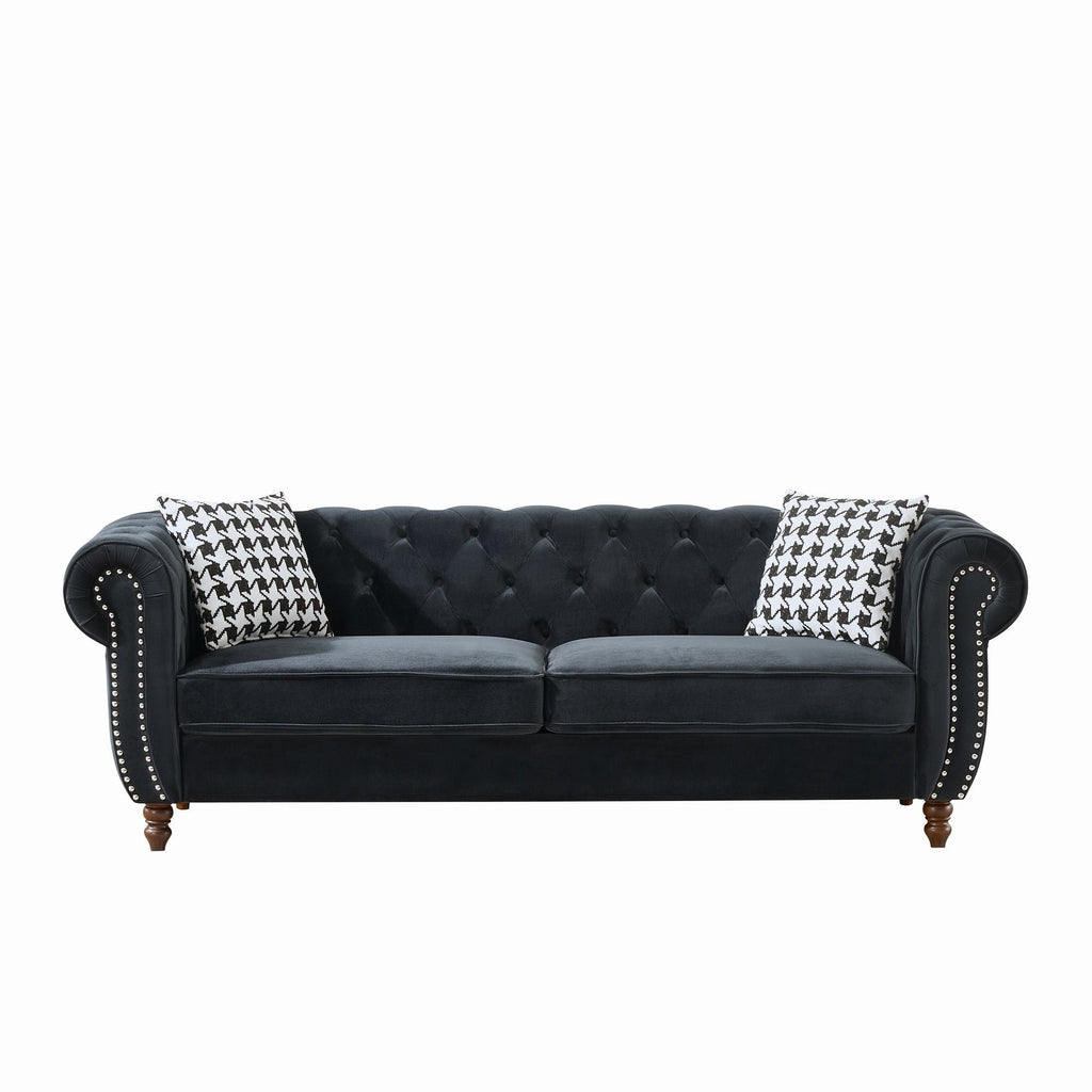 Chesterfield Fabric Sofa with Rolled Arms & Nailhead Trim