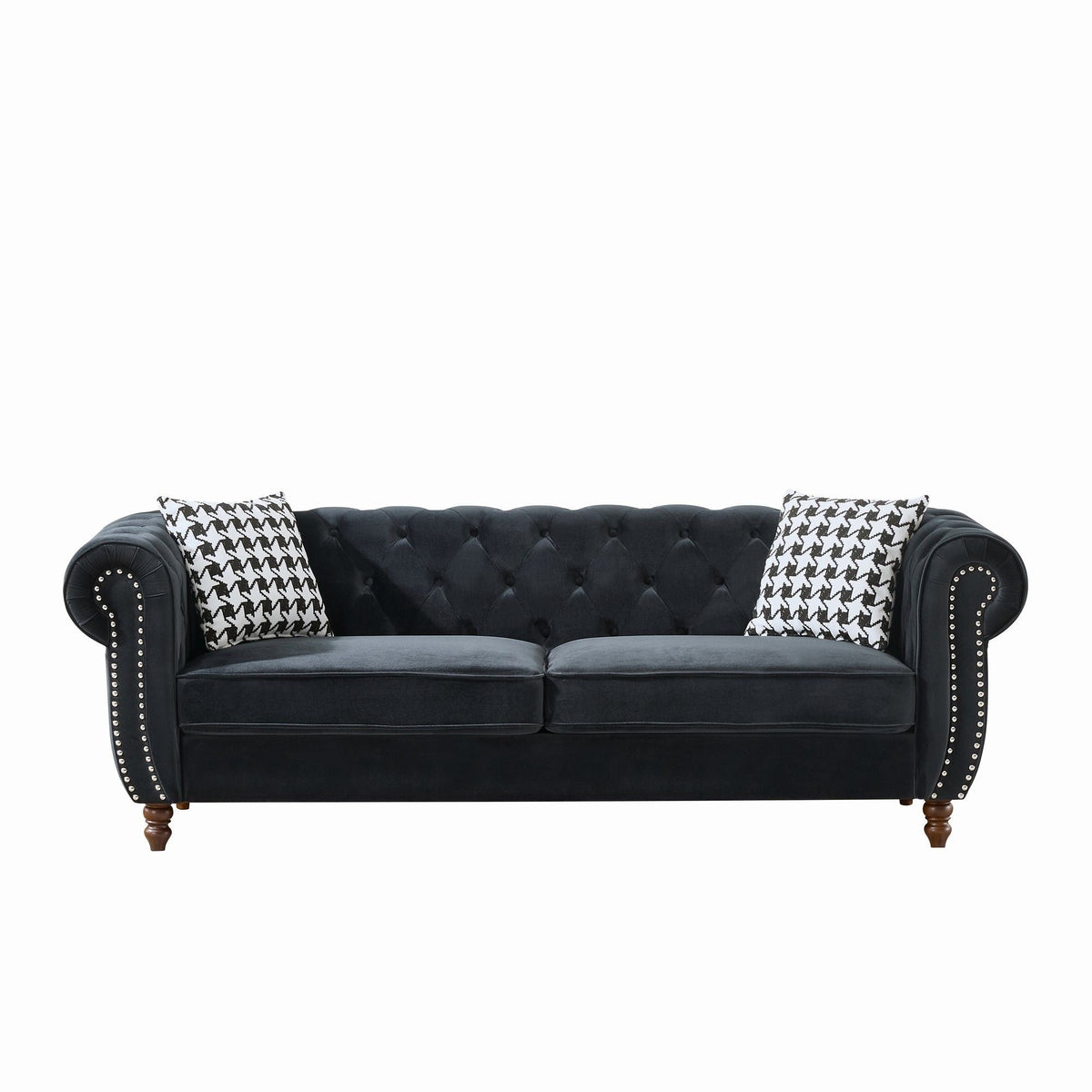 Chesterfield Fabric Sofa with Rolled Arms & Nailhead Trim