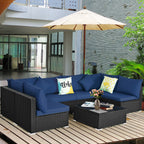 7-Piece Sectional Wicker Furniture Sofa Set with Tempered Glass Top – Red