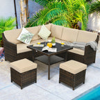 6-Piece Patio Rattan Dining Sofa Furniture Set