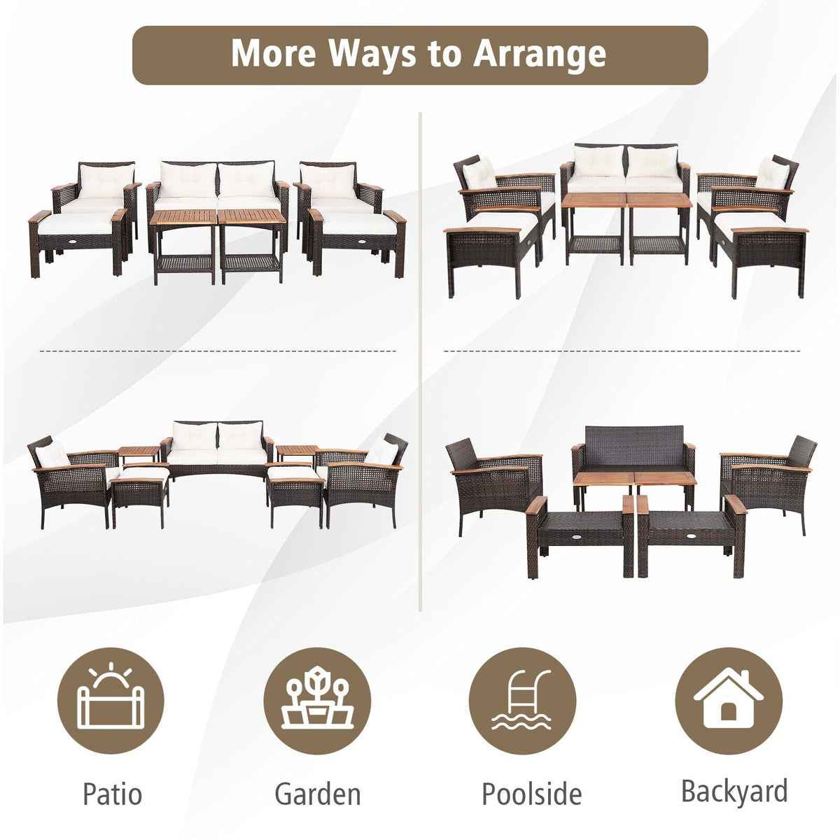 7-Piece Patio Rattan Cushioned Conversation Furniture Set
