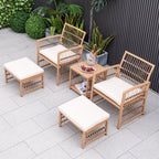 5 Piece Patio Wicker Sofa Set with Seat and Back Cushions – Natural