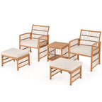 5 Piece Patio Wicker Sofa Set with Seat and Back Cushions – Natural