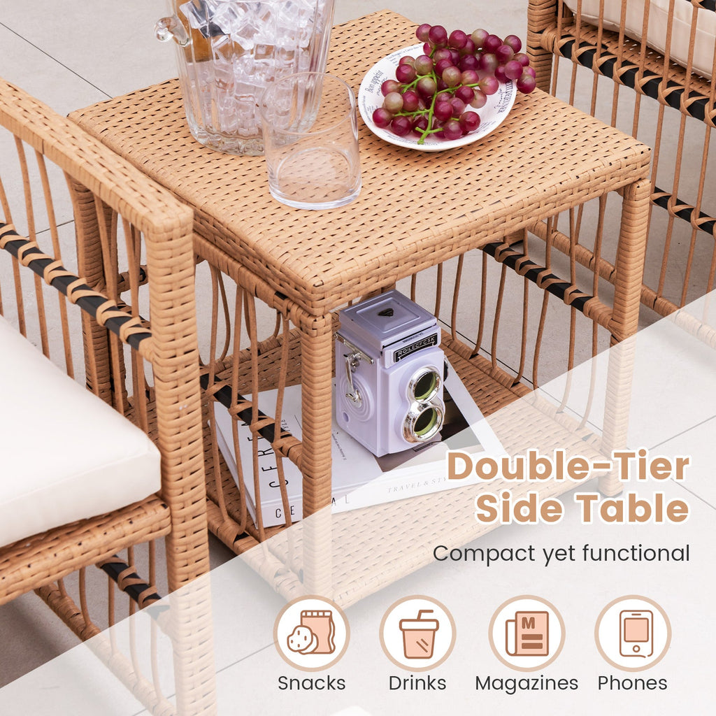 5 Piece Patio Wicker Sofa Set with Seat and Back Cushions – Natural