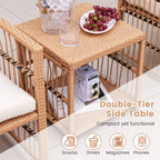 5 Piece Patio Wicker Sofa Set with Seat and Back Cushions – Natural