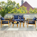 5 Piece Outdoor Conversation Set with 2 Coffee Tables for Backyard Poolside – Navy