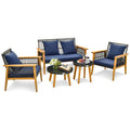 5 Piece Outdoor Conversation Set with 2 Coffee Tables for Backyard Poolside – Navy