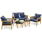 5 Piece Outdoor Conversation Set with 2 Coffee Tables for Backyard Poolside – Navy