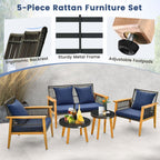 5 Piece Outdoor Conversation Set with 2 Coffee Tables for Backyard Poolside – Navy