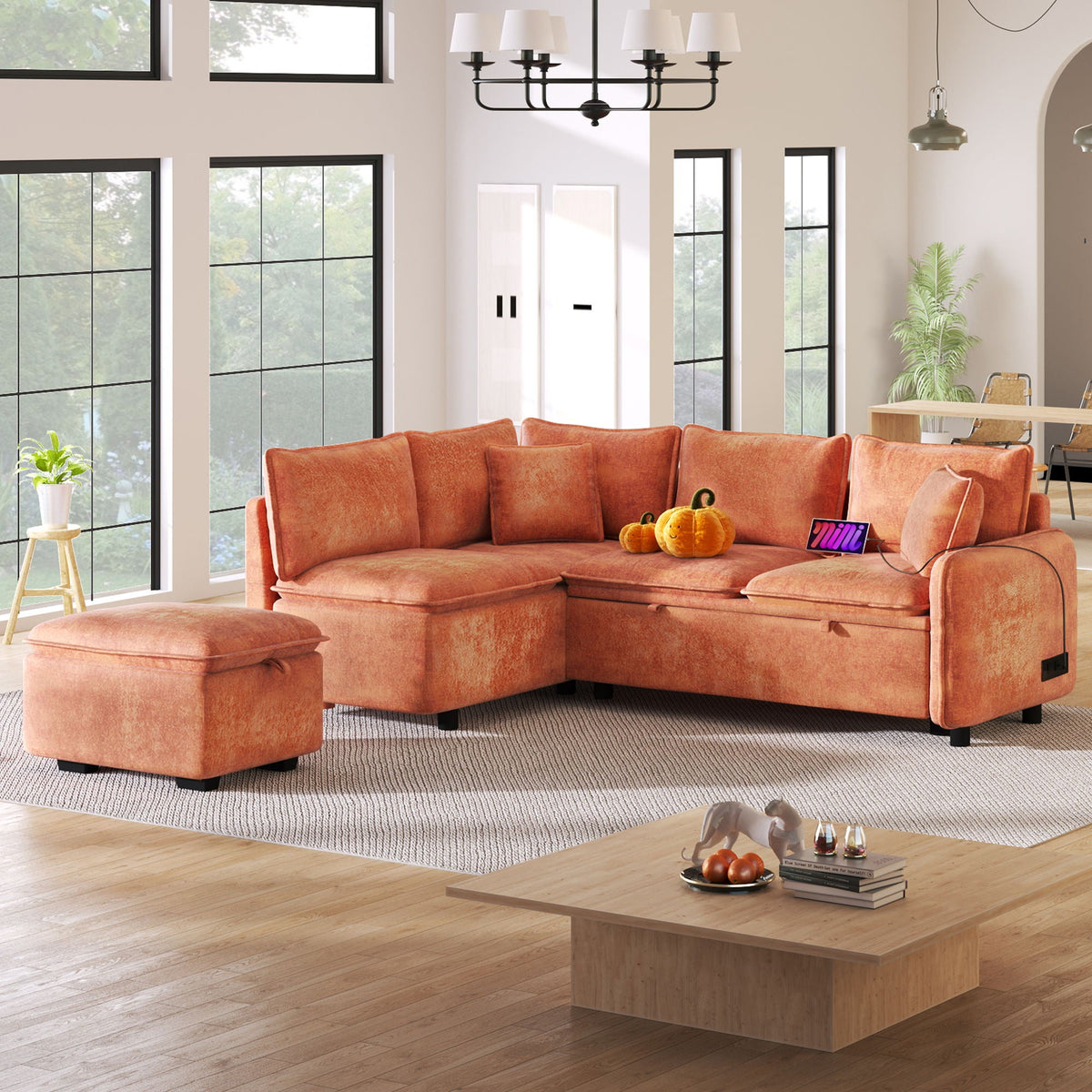 Convertible Sofa Bed Sectional Sofa Sleeper L-Shaped Sofa with A Storage Ottoman